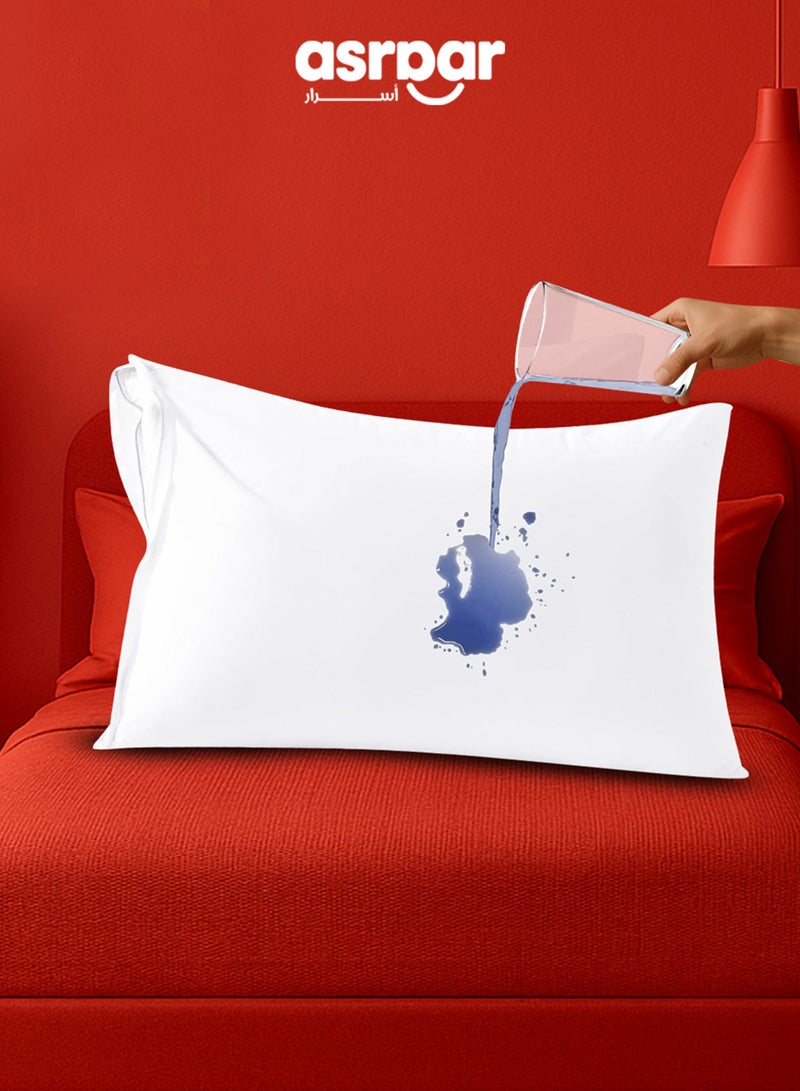 Asraar Premium Waterproof Pillow Protector - Zipper Pillow Case Protector, Soft and Comfortable Bed Bug Proof Encasement Covers, Allergy Safe Protects From Dirt & Crumbs, Quiet Non-Noisy 100% Liquid Protection, 75x50 cm White - 1 Pillow Cover - Image 1