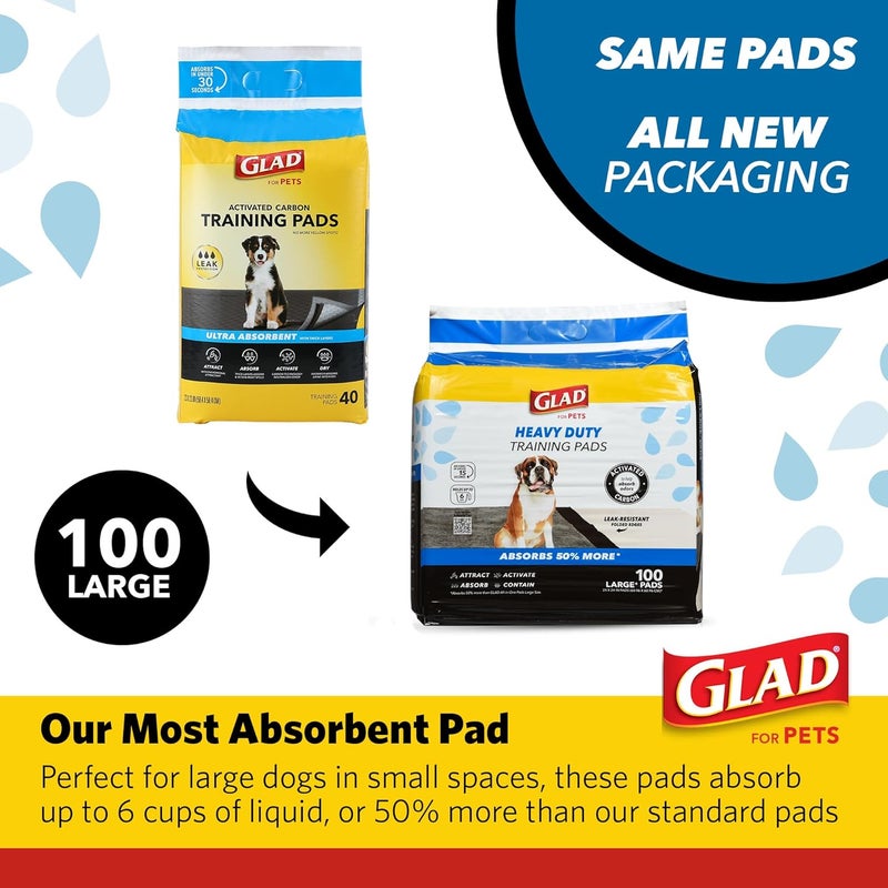 Glad for Pets Heavy Duty Activated Carbon Training Pads, 24" x 24" 100ct | Ultra Absorbent Training Pads - Absorbs 50% More Than Standard Pad in Same Size; Heavy Duty Puppy Potty Training Pads - Image 2