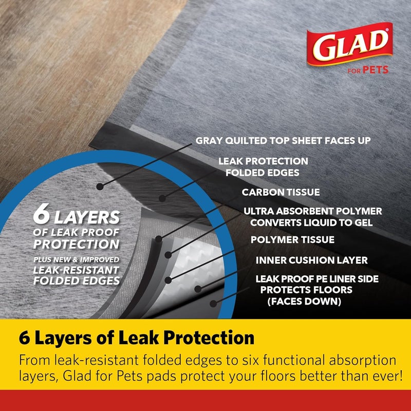 Glad for Pets Heavy Duty Activated Carbon Training Pads, 24" x 24" 100ct | Ultra Absorbent Training Pads - Absorbs 50% More Than Standard Pad in Same Size; Heavy Duty Puppy Potty Training Pads - Image 3