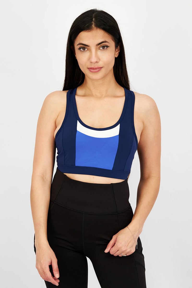 asics Women Fitness Training Color Block Padded Bra, Blue Purple - Image 1