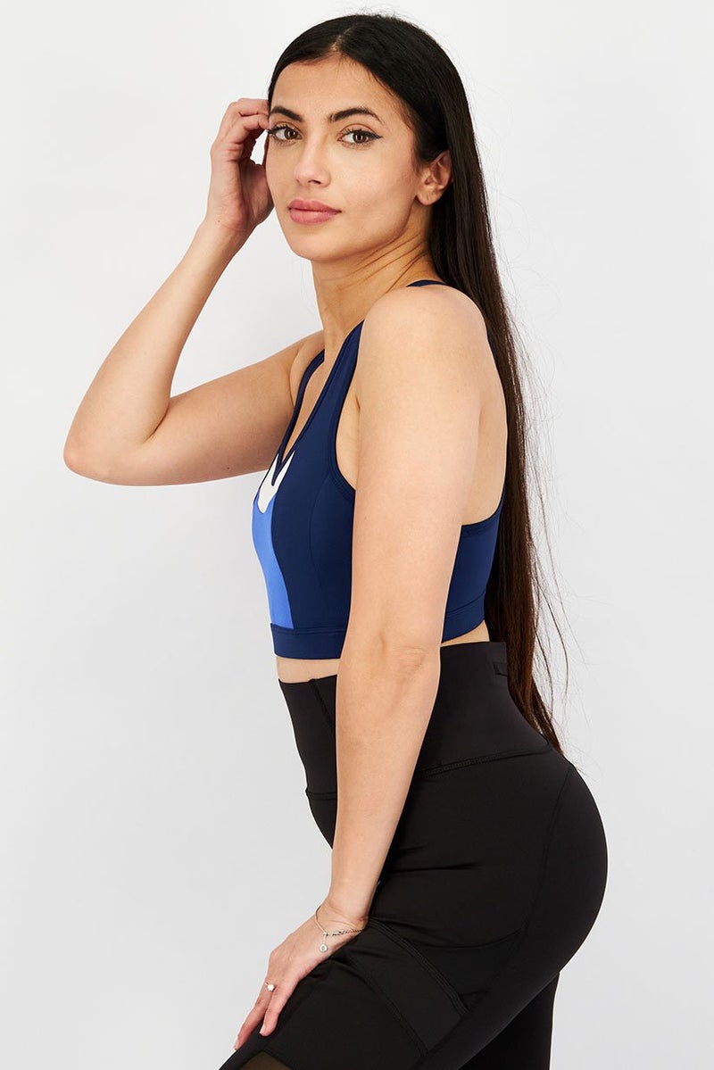 asics Women Fitness Training Color Block Padded Bra, Blue Purple - Image 2