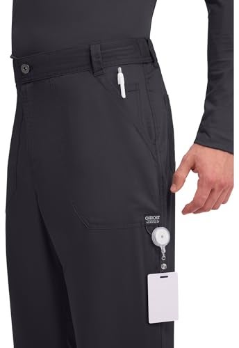 Cherokee Mens Scrub Pants with Cargo Pockets, Two-Way Stretch Modern fit Button Closure with Inside Drawstring Pants - WW140, M, Pewter - Image 2