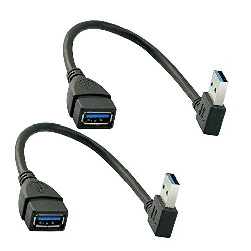 Oxsubor SuperSpeed USB 3.0 Male to Female Extension Data Cable Left Angle 2PCS (20CM,8IN)(Notice:pls Check The Left Angle in Picture) - Image 1