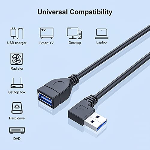 Oxsubor SuperSpeed USB 3.0 Male to Female Extension Data Cable Left Angle 2PCS (20CM,8IN)(Notice:pls Check The Left Angle in Picture) - Image 2
