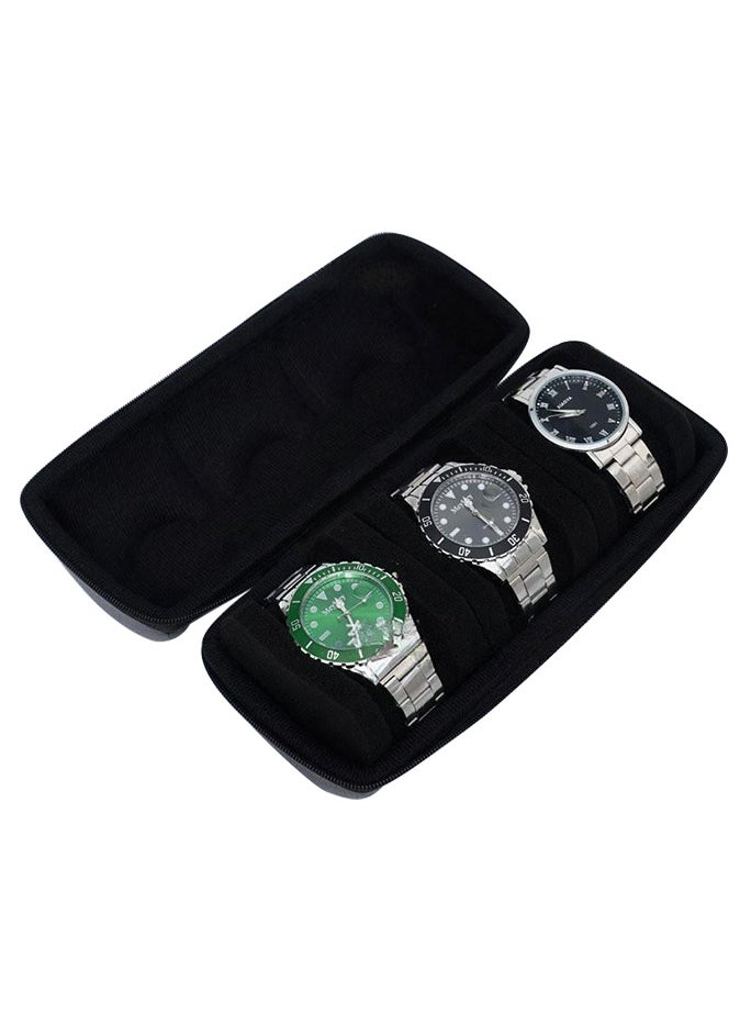 Generic - 3 Slot Watch Travel Case with Sponge Cushion Portable Watch Storage Case Black - Image 1
