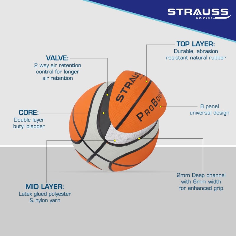 STRAUSS ProBounce Basketball Size 7 | Professional Basket Ball for Indoor-Outdoor Training and Match | Suitable for Hard Surface, Wooden Flooring & Synthetic Surface | for Kids and Adults - Image 2