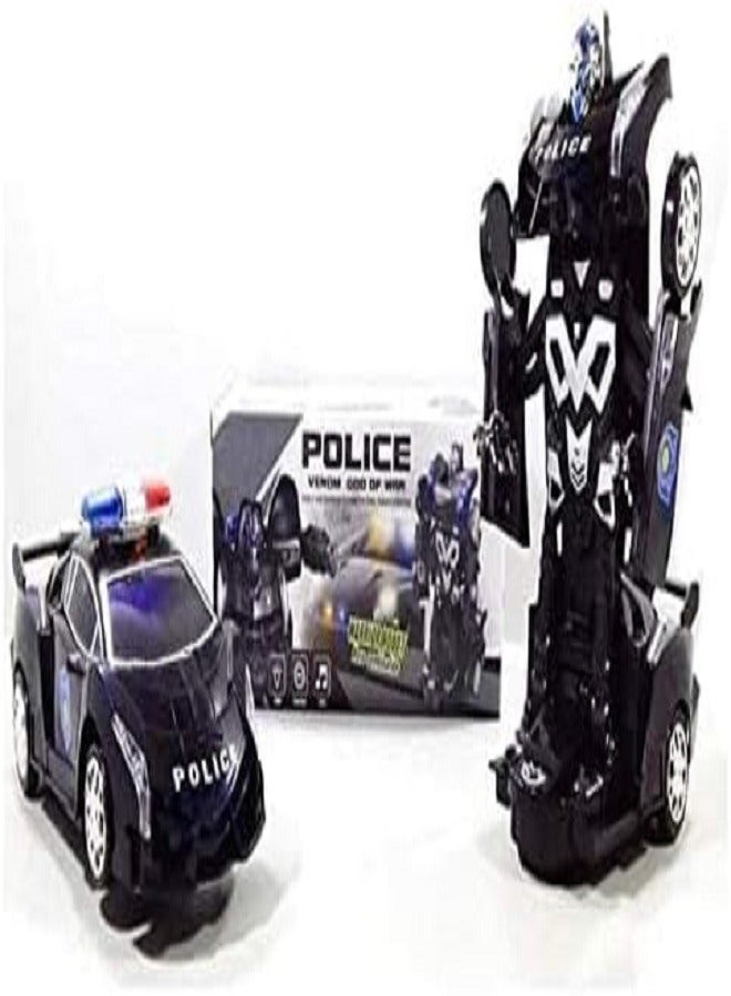 Mini Transforming Robot Car Toy Model, Black - Image 1
