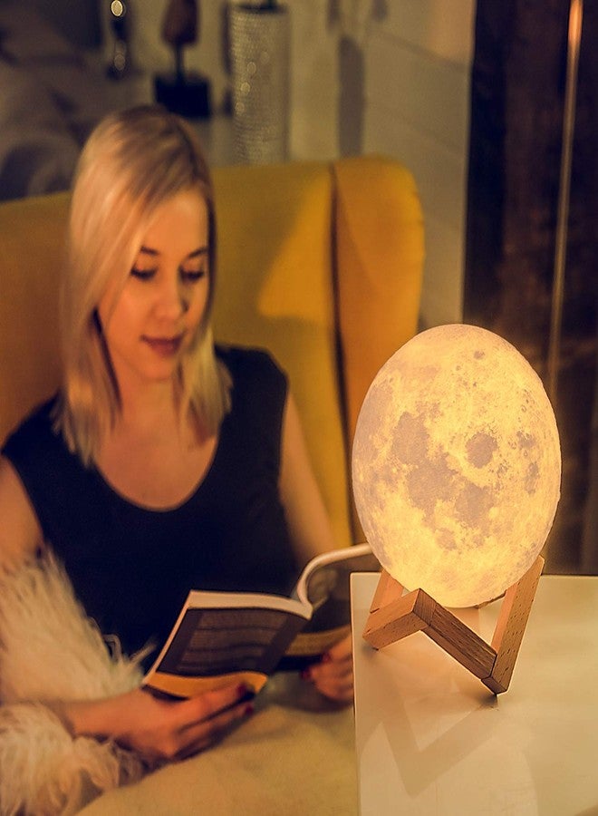 HOPz 3D USB Rechargeable Moon Lamp Color Changing Sensor Touch Decoration Crystal Ball Night Lamp with Wooden Stand (15CM) - Image 2