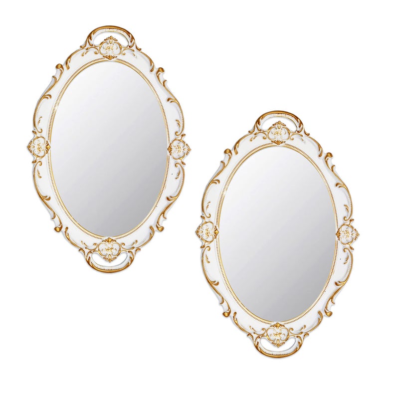 Eaoundm 145 x 10 inchs Oval Antique Decorative Wall Mirror Vintage Hanging Mirror White 2 Pcs