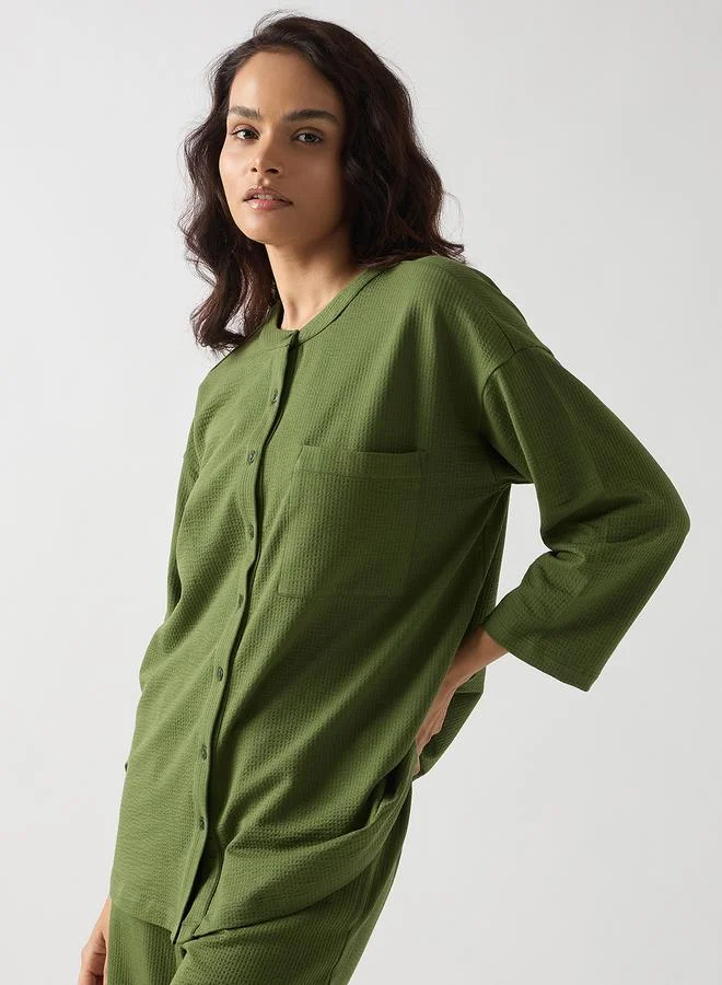 Femmella Green Cotton Knit Long Sleeve Shirt