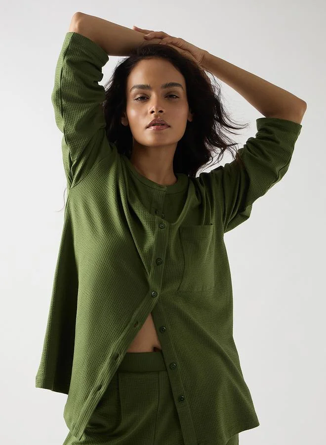 Femmella  Green Cotton Knit Long Sleeve Shirt for Women | Best Price UAE