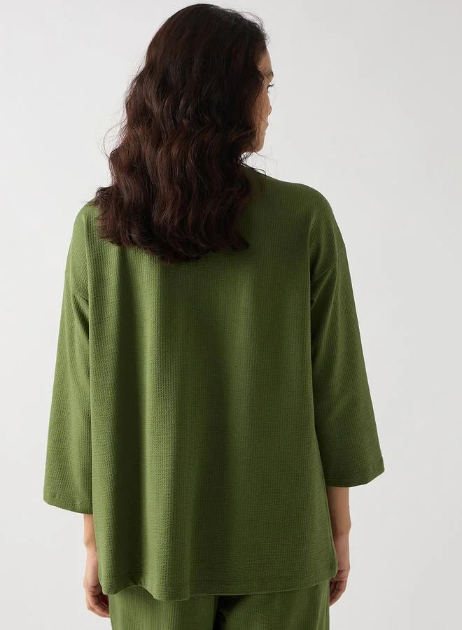 Femmella  Green Cotton Knit Long Sleeve Shirt for Women | Best Price UAE