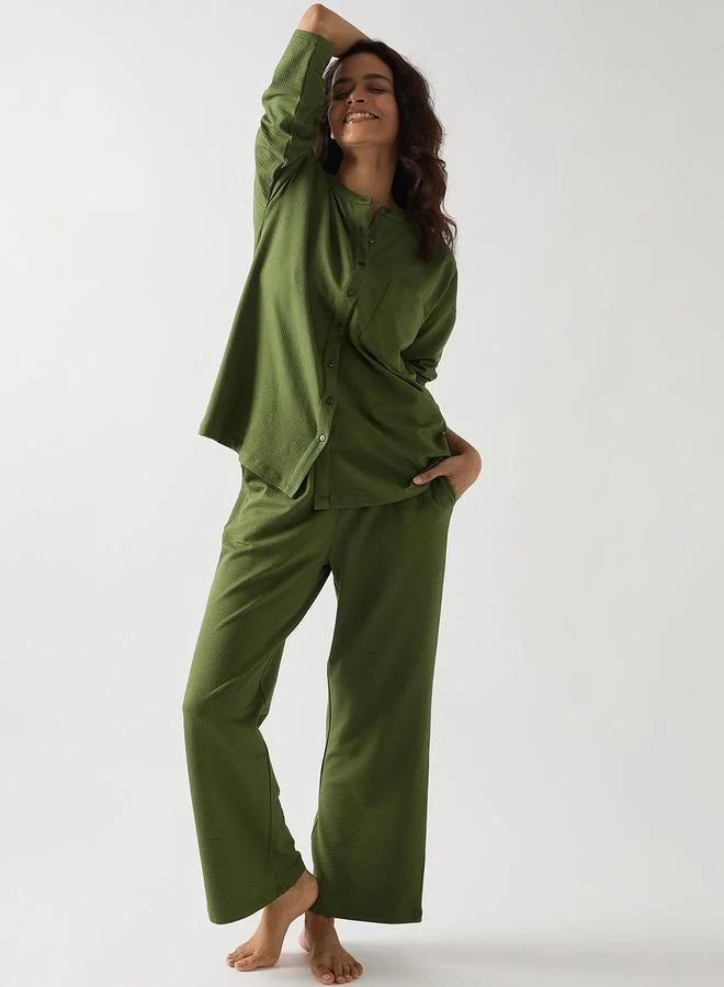 Femmella  Green Cotton Knit Long Sleeve Shirt for Women | Best Price UAE