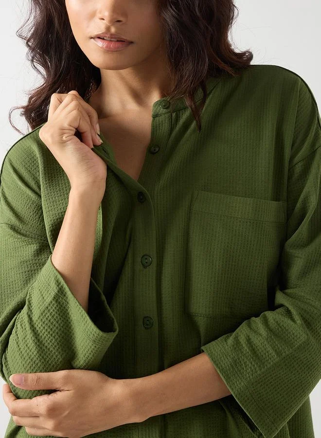 Femmella  Green Cotton Knit Long Sleeve Shirt for Women | Best Price UAE
