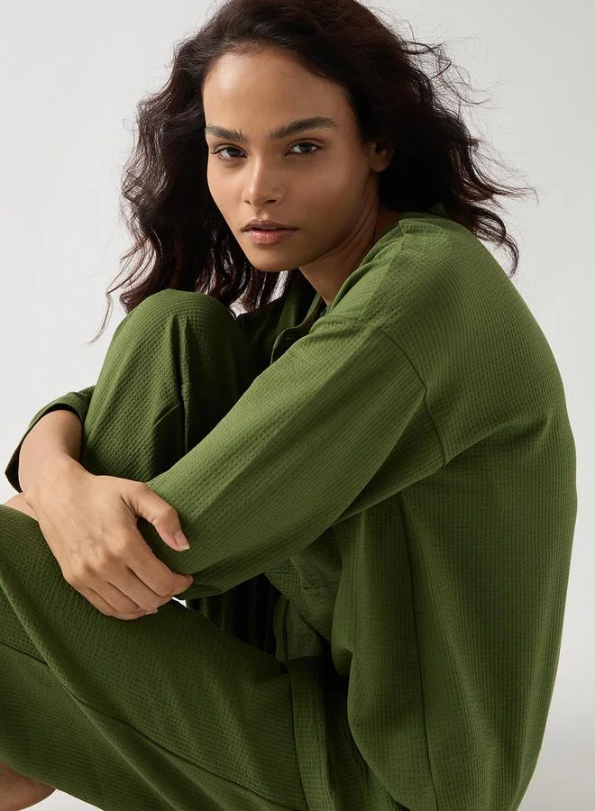 Femmella  Green Cotton Knit Long Sleeve Shirt for Women | Best Price UAE