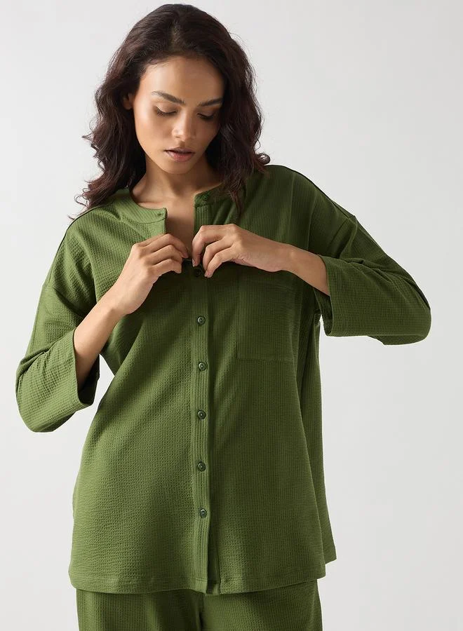 Femmella Green Cotton Knit Long Sleeve Shirt