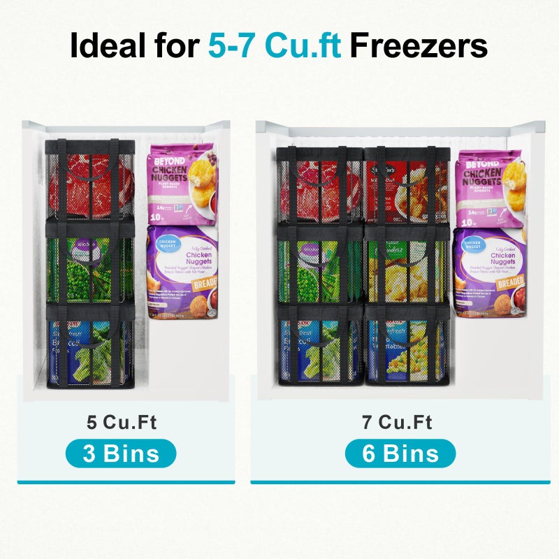 iSPECLE Freezer Organizer Bins, 3 Pack 14.7" Large Stackable Deep Freezer Organizer Bins for 5 to 7 Cu.Ft Chest Freezer, Sturdy Fabric & Stainless Steel for Meat & Vegetables, Easy Access, Black - Image 3