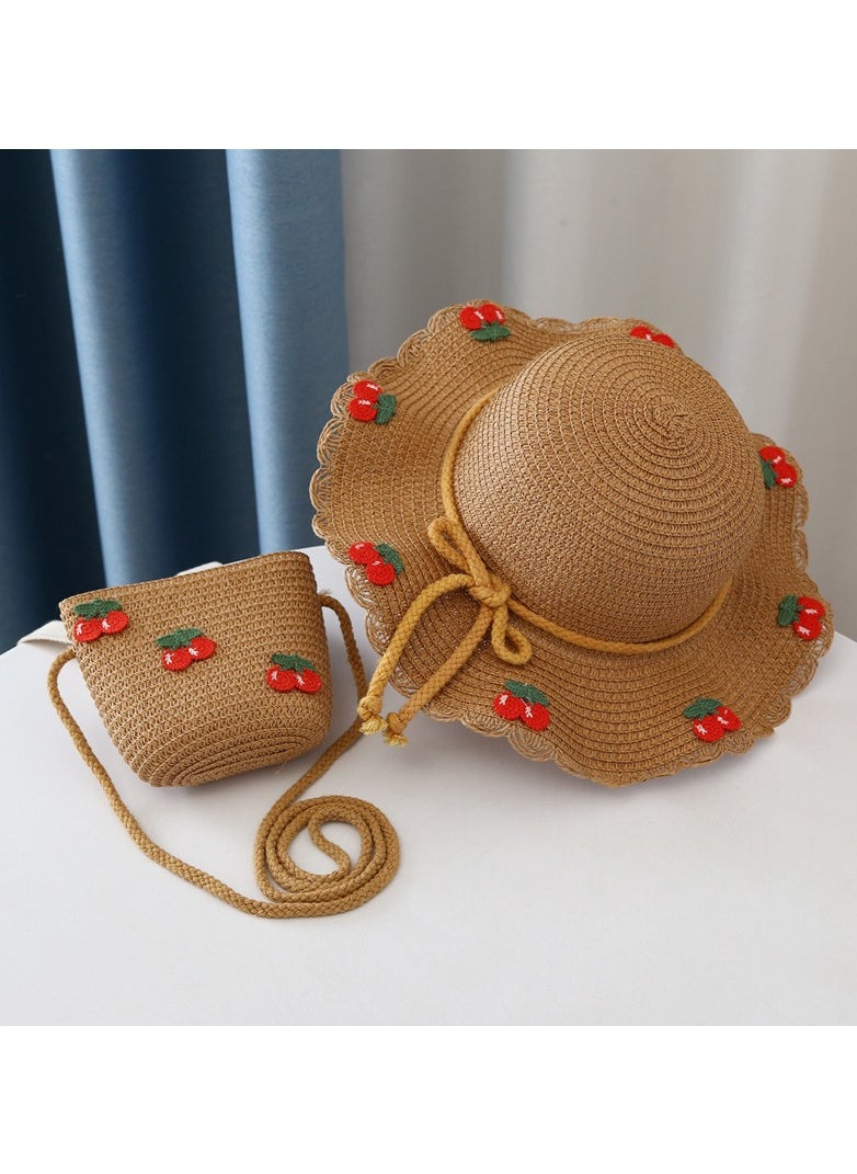 KUYING - Summer Children's Straw Hat Bag Set With Large Brim Sun Hat and Cool Hat - Image 1