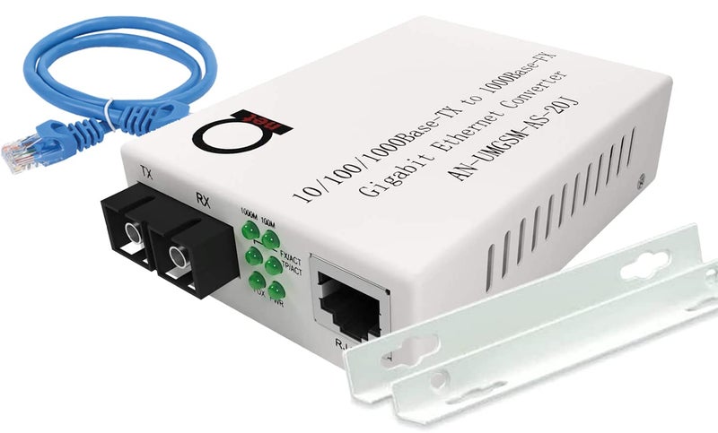Single Mode Gigabit Fiber Media Converter BuiltIn Fiber Module 20 km 1242 miles SC to UTP Cat5e Cat6 101001000 RJ45 Auto Sensing Gigabit or Fast Ethernet Speed Jumbo Frame LLF Support