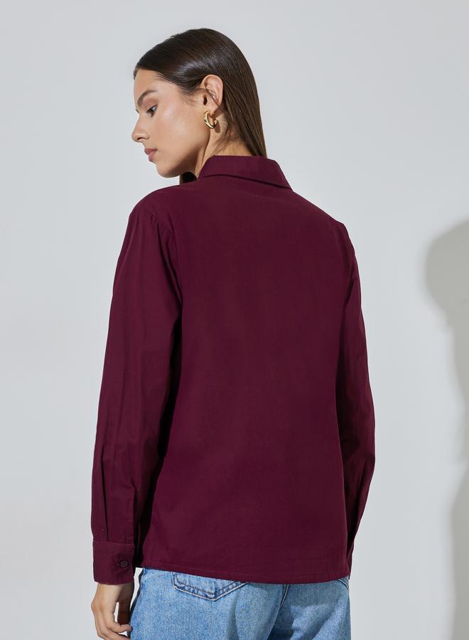 Styli Burgundy Solid Long Sleeves Regular Fit Shirt - Image 4