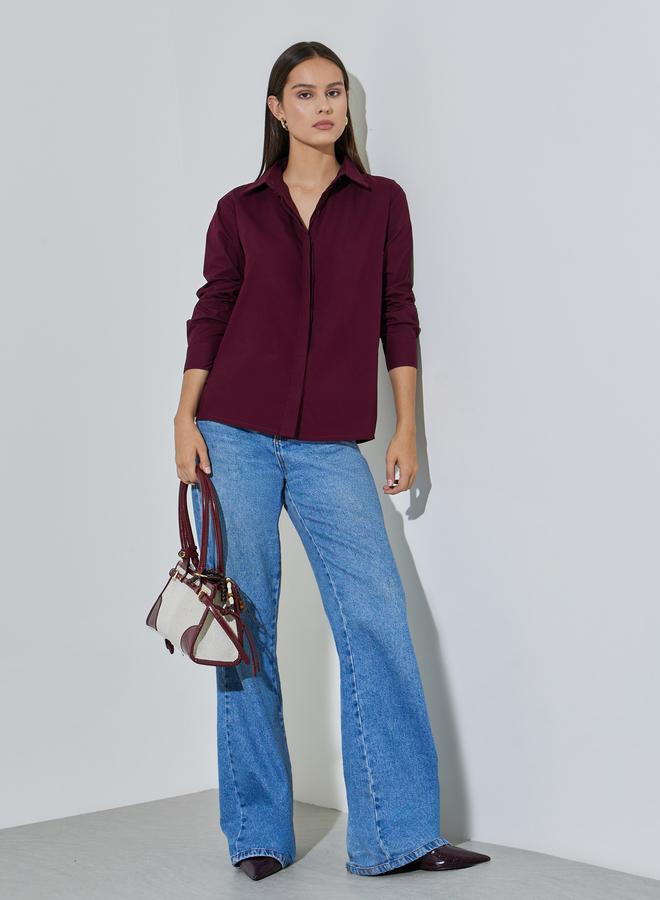 Styli Burgundy Solid Long Sleeves Regular Fit Shirt - Image 2