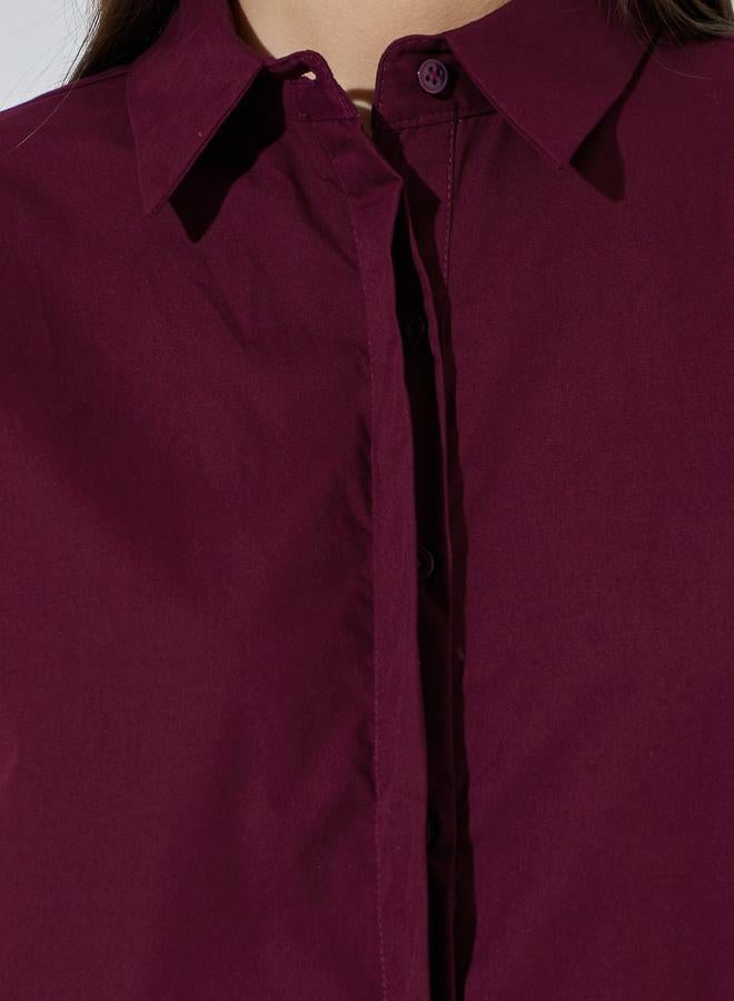 Styli Burgundy Solid Long Sleeves Regular Fit Shirt - Image 3