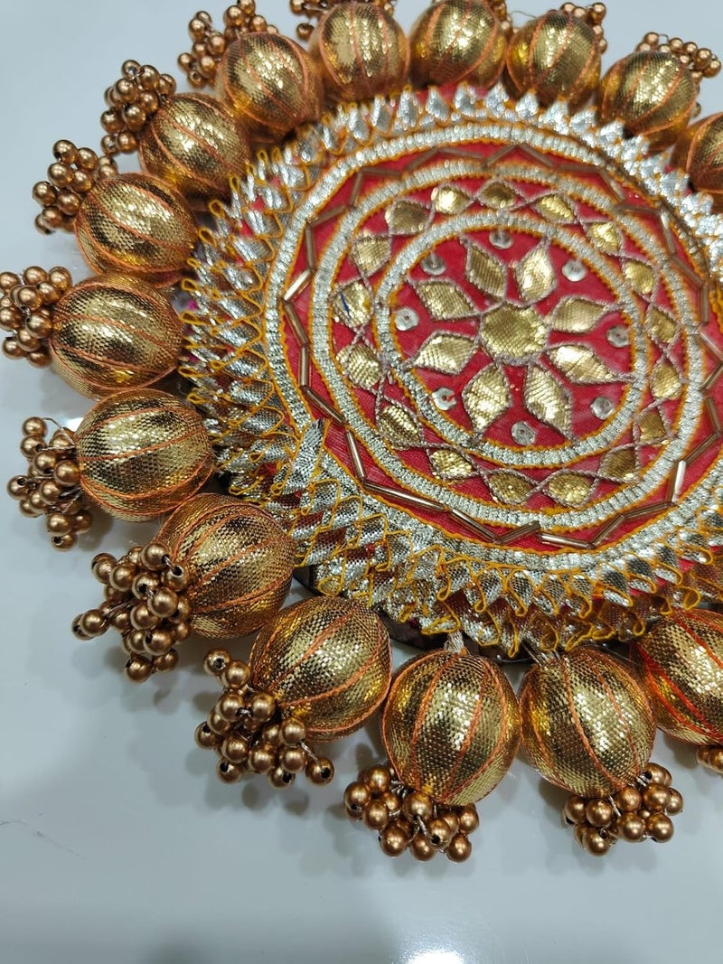 SELLPLUS Handmade Decorative Pooja Thali, Puja Plate, Decorative Pooja Plates for Festivals (Red) - Image 3