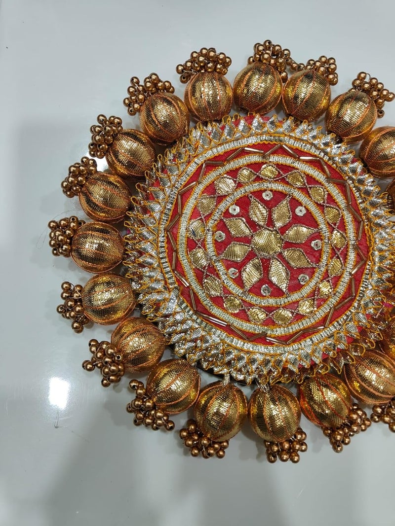 SELLPLUS Handmade Decorative Pooja Thali, Puja Plate, Decorative Pooja Plates for Festivals (Red) - Image 2