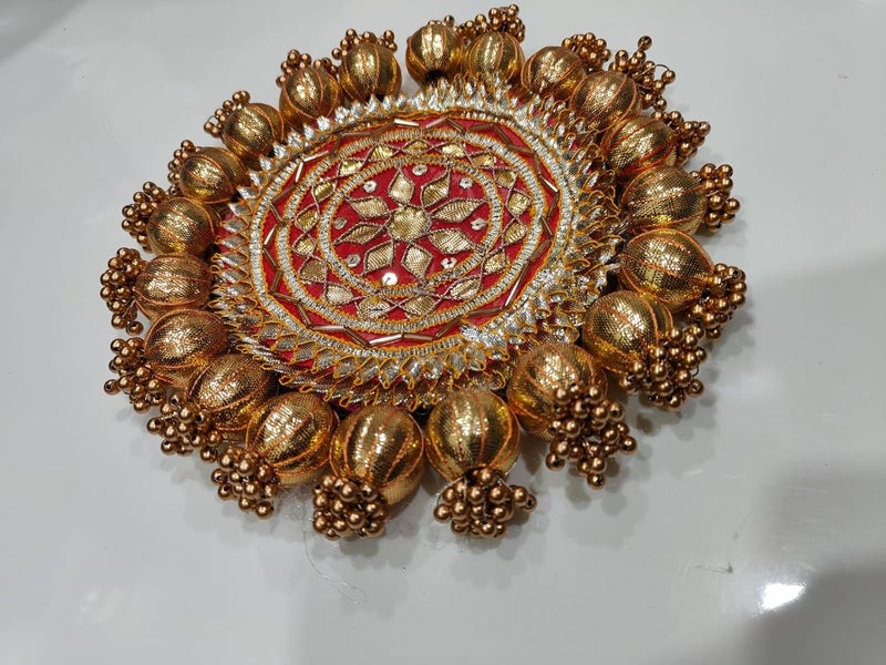 SELLPLUS Handmade Decorative Pooja Thali, Puja Plate, Decorative Pooja Plates for Festivals (Red) - Image 1