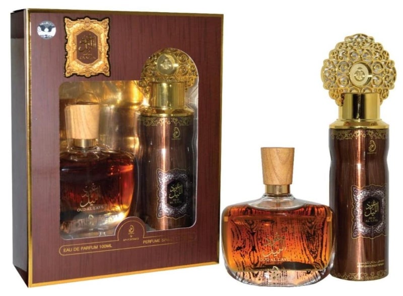 عربيات مجموعة هدايا عود الليل (1 × عطر 100 مل، 1 × بخاخ معطر للجسم 200 مل) - Image 1
