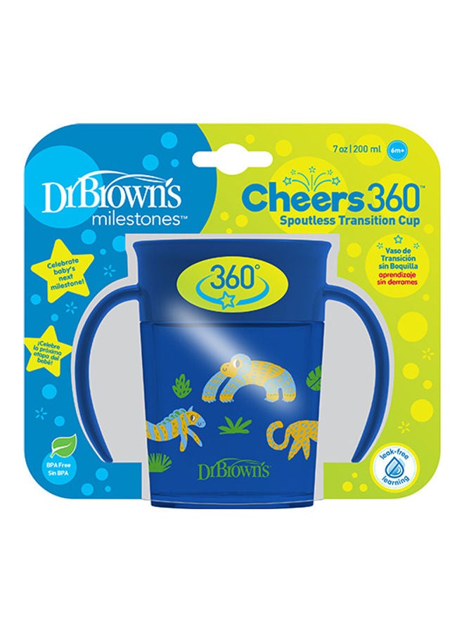 Dr. Brown’s Smooth Wall Cheers 360 Cup With Handles, Anti-Colic 7 Oz/200 Ml, Blue Deco (6M+), 1-Pack - Image 1