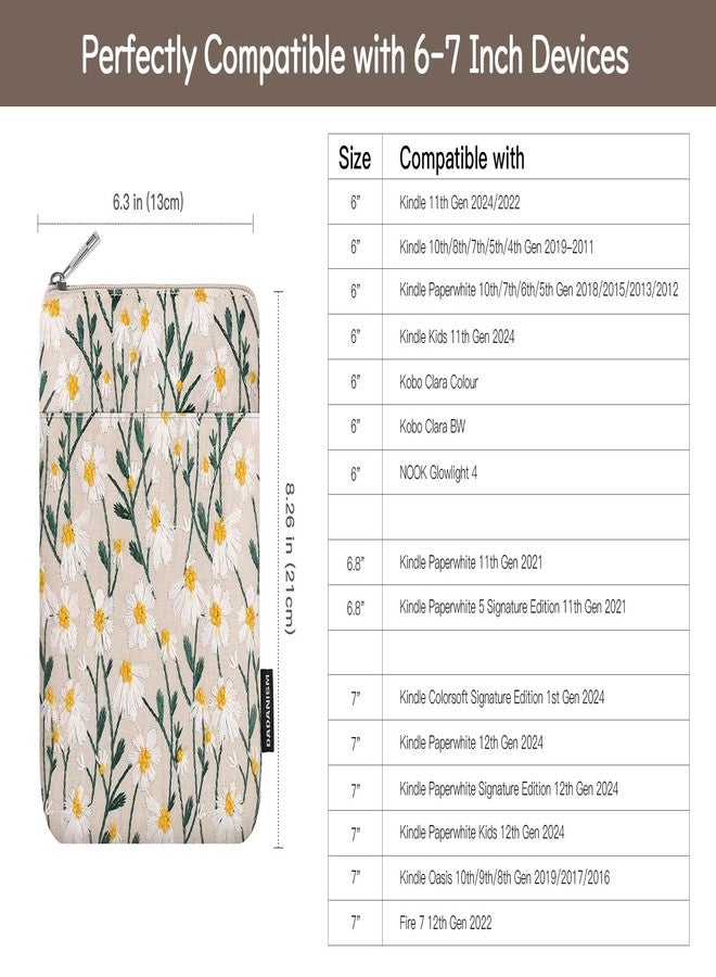 Dadanism Embroidered Daisy Padded Sleeve for All-New Kindle Paperwhite, 7" Kindle Colorsoft Signature Edition, Protective Sleeve Case for 6" Kindle/Kindle Oasis/Kobo E-Reader,White Daisy - Image 2