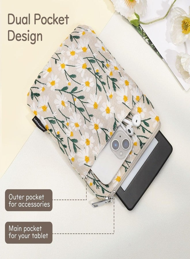 Dadanism Embroidered Daisy Padded Sleeve for All-New Kindle Paperwhite, 7" Kindle Colorsoft Signature Edition, Protective Sleeve Case for 6" Kindle/Kindle Oasis/Kobo E-Reader,White Daisy - Image 4