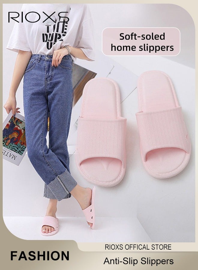 RIOXS Mens Womens Slippers, Shower Slippers For Women And Men, Unisex Anti-slip Flat Slippers, Quick Drying Slippers, Lightweight Open Toe Shoes, Breathable Slide Slippers, Slip-on Slippers For Bathroom Beach Pool Travel, Indoor Outdoor Slippers,  Home Slippers, Pink Slippers - Image 2