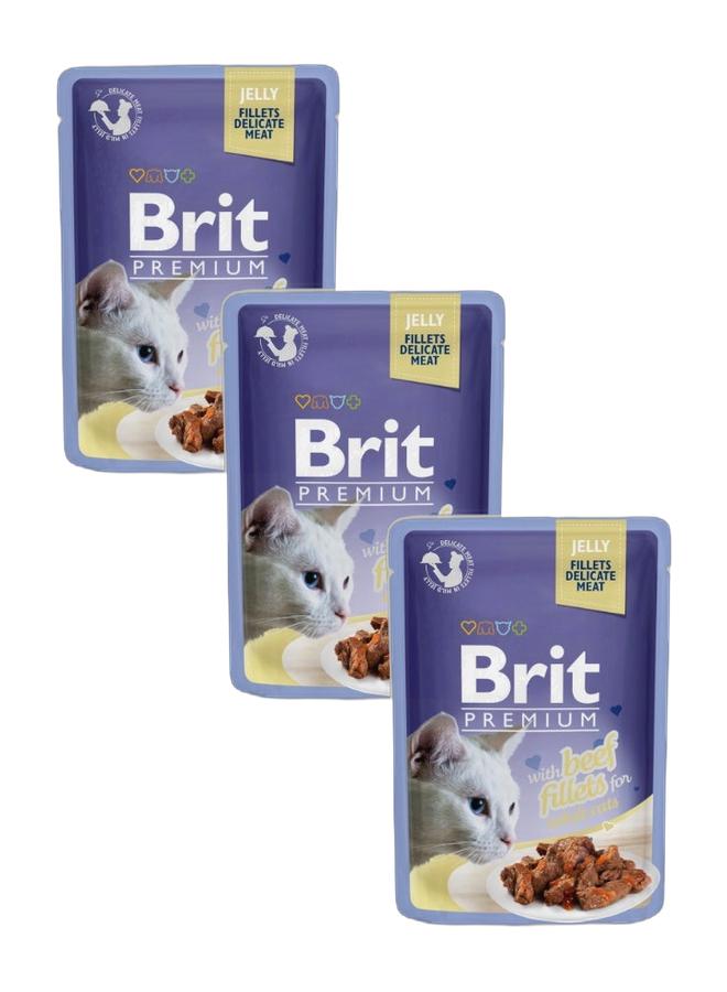 BRIT PREMIUM CAT POUCH 85G BEEF FILLETS Bundle 3 pouches - Image 1