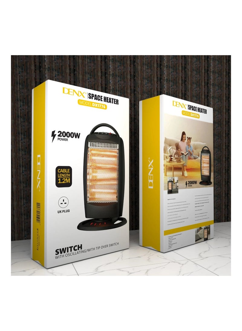 Denx 2000W Portable Electric Heater with Oscillating and Tip Over Switch for Indoor Use - Image 1