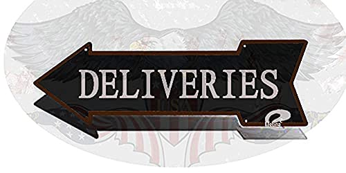 TSOSK Delivery Sign Black Left Arrow Vintage Package Deliveries Signs Drop Off Deliver Parcel Here Business Packages Plaque Metal tin Sign 5x17 INCH-Arrow Plaque Metal tin Sign - Image 1