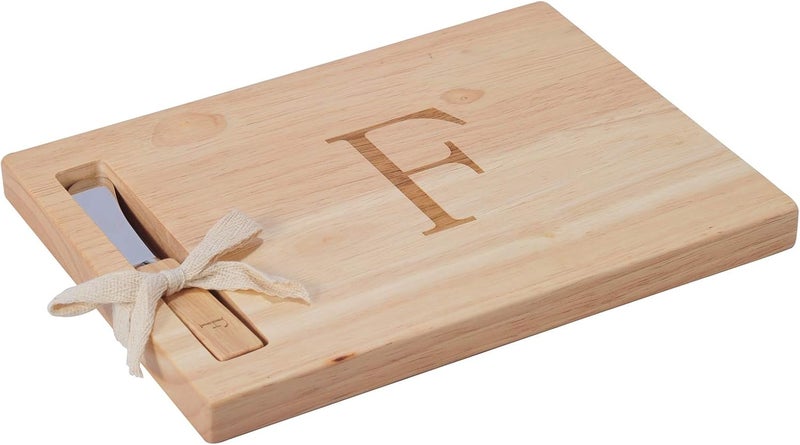 Miicol Wood Charcuterie Board, Monogram Cheese Board 10 Inch, Personalized Initial Cutting Board with Spreader, Unique Housewarming Gift, Ideal for Kitchen, Home, Letter F - Image 1