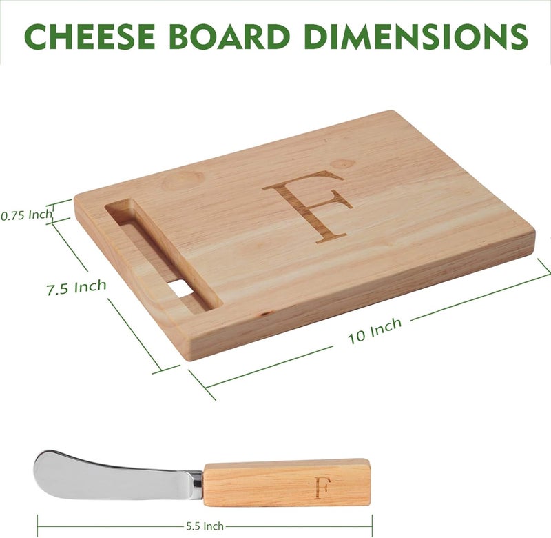 Miicol Wood Charcuterie Board, Monogram Cheese Board 10 Inch, Personalized Initial Cutting Board with Spreader, Unique Housewarming Gift, Ideal for Kitchen, Home, Letter F - Image 2