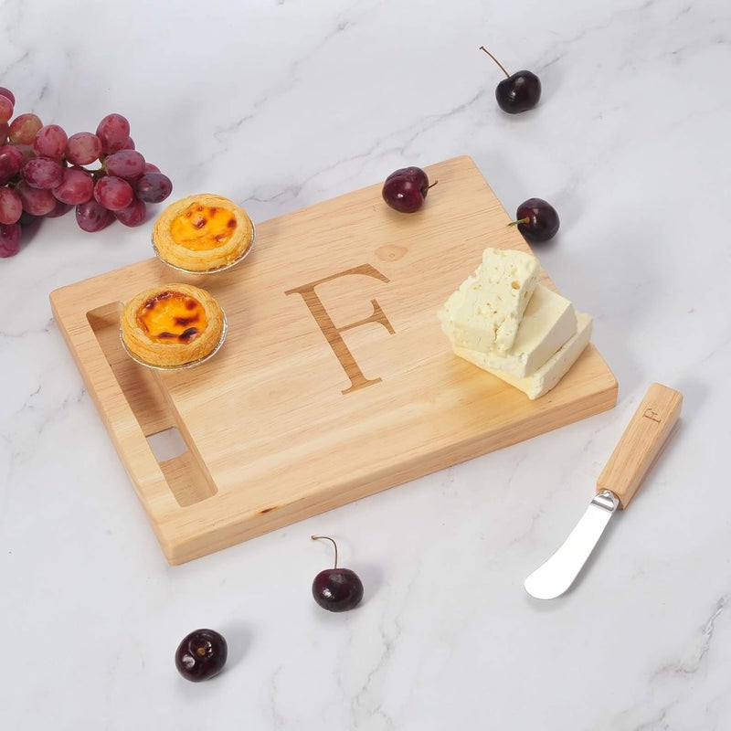 Miicol Wood Charcuterie Board, Monogram Cheese Board 10 Inch, Personalized Initial Cutting Board with Spreader, Unique Housewarming Gift, Ideal for Kitchen, Home, Letter F - Image 4