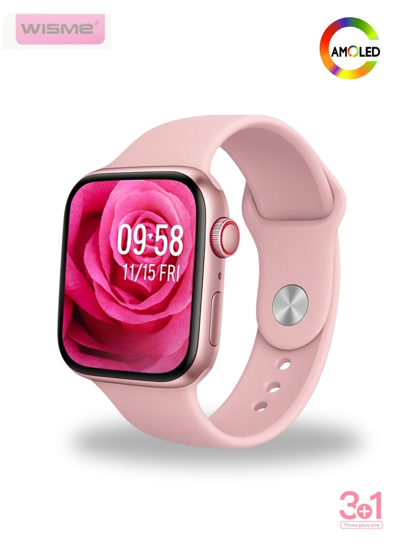 Wisme X73 Mini Smart Watch Series 10 – 36mm AMOLED Display, 3 Liquid Silicone Straps, Elegant Women’s Smartwatch for Girls & Ladies, Perfect Gift Choice | Pink - Image 1