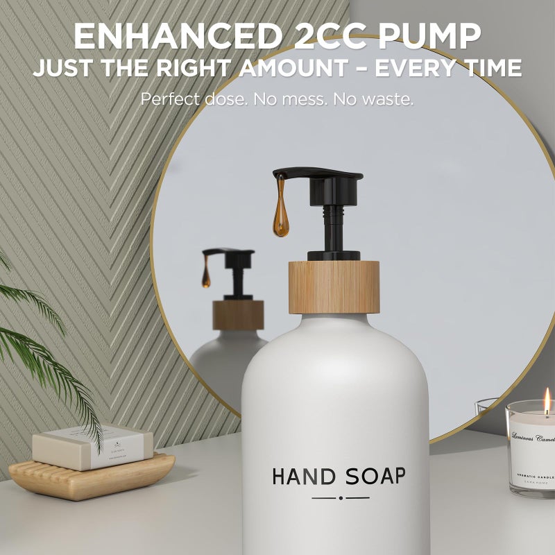 Aeakey Hand and Dish Soap Dispenser Set,16oz Glass Bottles with Printed Labels, Bamboo Tray & Pump,Countertop Soap Dispensers for Kitchen,Luxury, Minimalist & Farmhouse Decor (Hand Dish (Black/White)) - Image 2