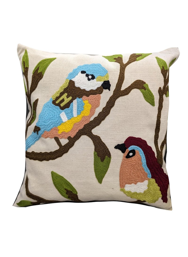 Good Vibes Cream Multi Thread Embroidered Cushion Cover for Sofa Home Bedroom 16x16 inch or 40 x 40 cm  - Image 1