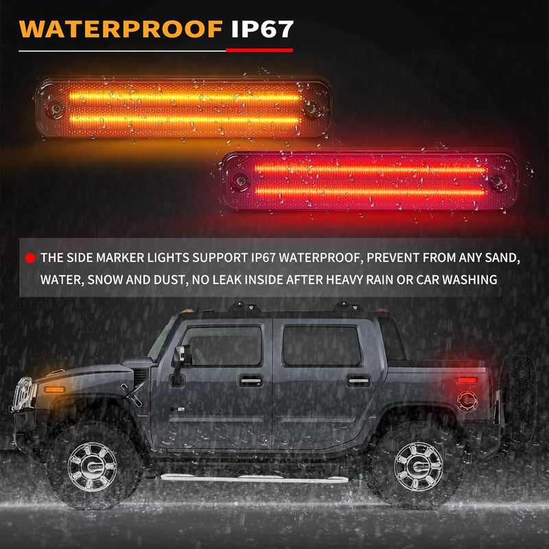 GemPro 4PCS LED Side Marker Lights for 2003-2009 Hummer H2 - Front Amber & Rear Red Signal Lamps (Smoked Lens) - Image 5