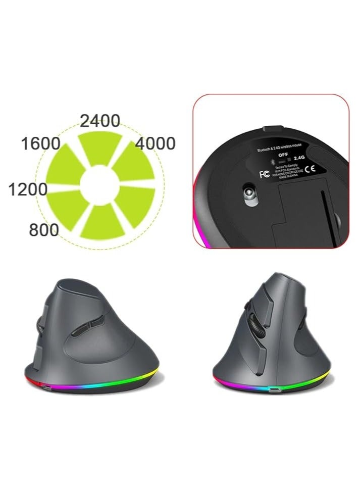 Green Tiger Vertical Wireless Gaming Mouse Programmable Mouse 2.4G Wireless+BT Connection Ergonomic Design - Image 2