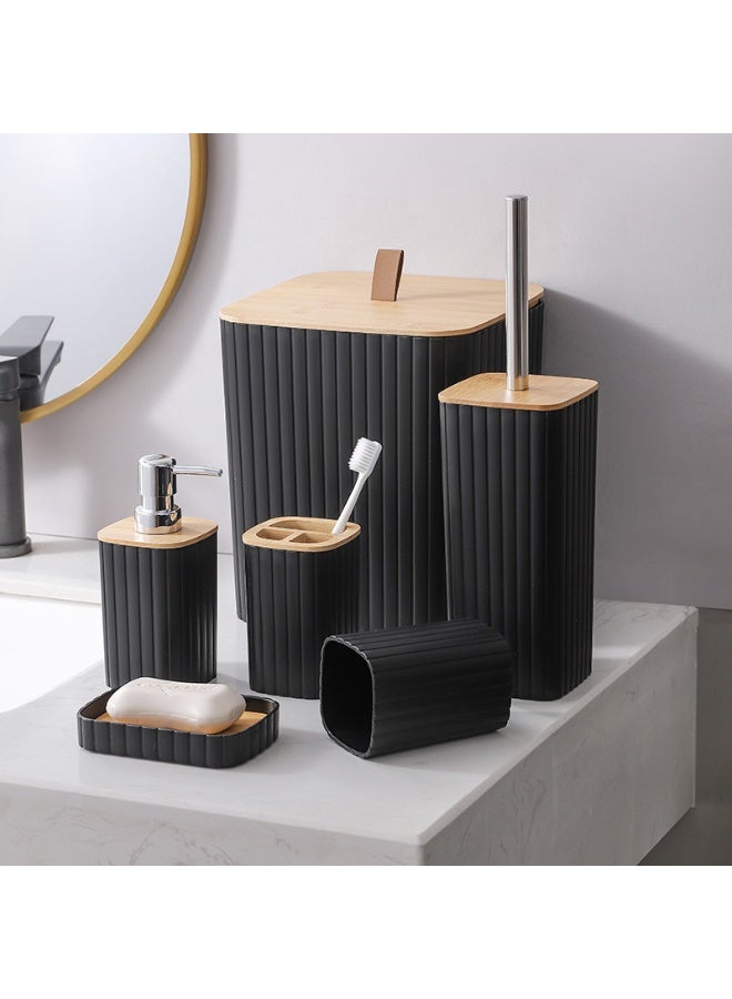 DUNISO 6 Pcs Bathroom Accessories Set,Household Toiletries Set,Sturdy and Durable,with Garbage can, Soap Dish, Toilet Brush, Mouthwash Cup, Lotion Bottle, Toothbrush Holder,Suitable for Family and Travel Use - Image 1