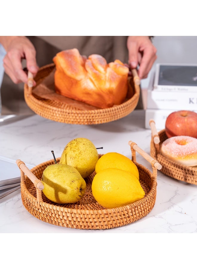 Round Rattan Tray Wicker Tray with Strong Base, Cute Country Style Design, Easy to Clean - Wicker Trays for Decor, Coffee Table, Fruits, Vegetables, Bread, Restaurant & Kitchen Use - Image 2