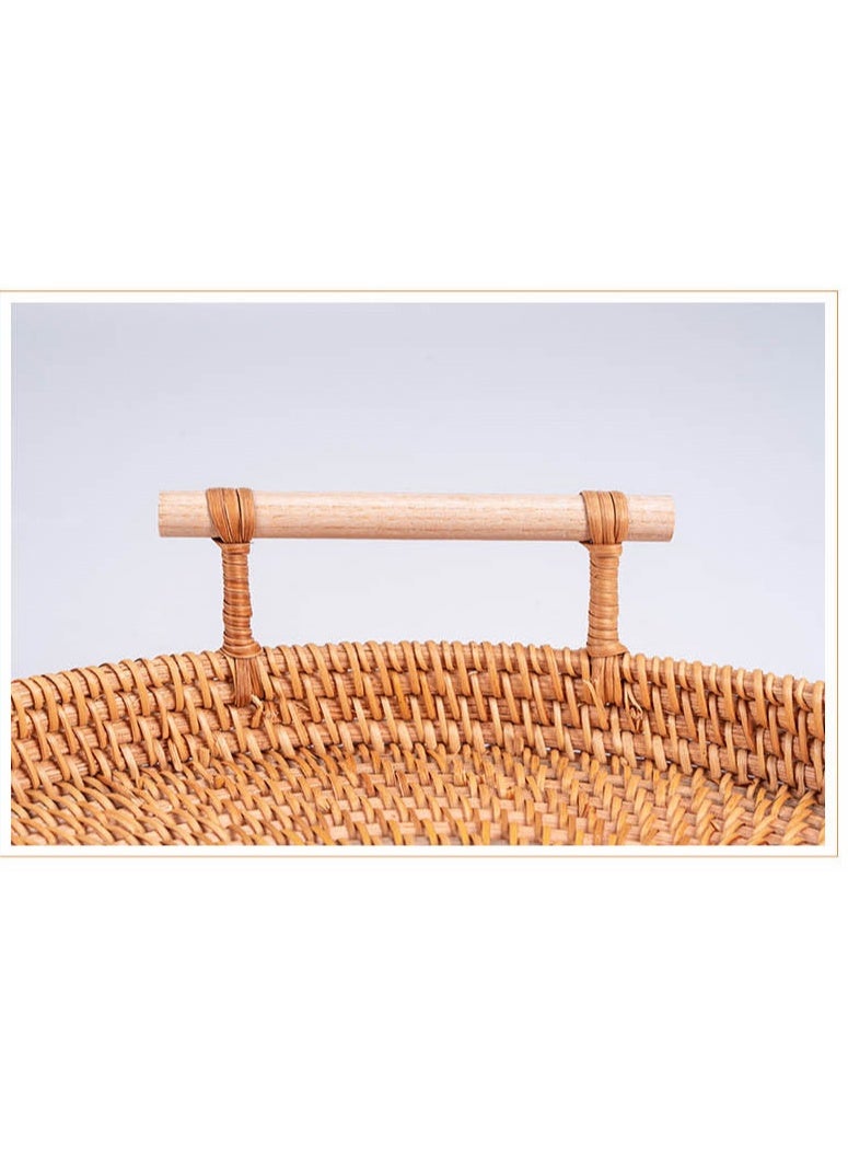 Round Rattan Tray Wicker Tray with Strong Base, Cute Country Style Design, Easy to Clean - Wicker Trays for Decor, Coffee Table, Fruits, Vegetables, Bread, Restaurant & Kitchen Use - Image 1