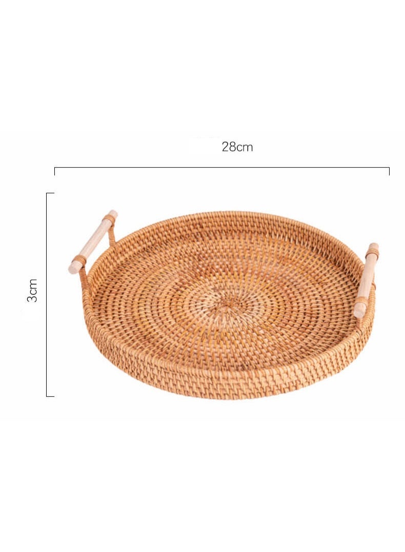 Round Rattan Tray Wicker Tray with Strong Base, Cute Country Style Design, Easy to Clean - Wicker Trays for Decor, Coffee Table, Fruits, Vegetables, Bread, Restaurant & Kitchen Use - Image 4