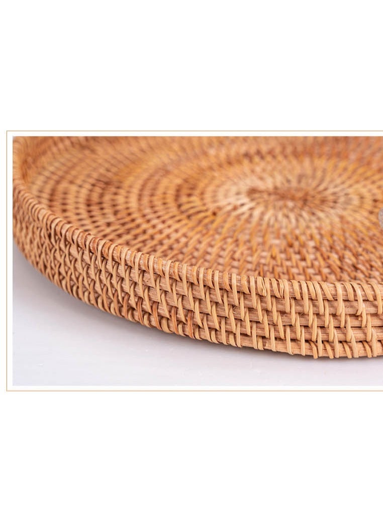 Round Rattan Tray Wicker Tray with Strong Base, Cute Country Style Design, Easy to Clean - Wicker Trays for Decor, Coffee Table, Fruits, Vegetables, Bread, Restaurant & Kitchen Use - Image 5